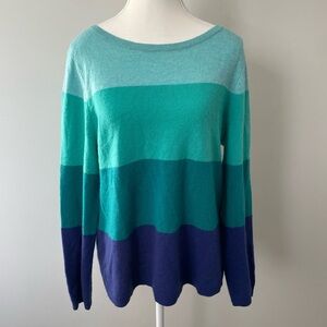 Lands End 100% Cashmere Blue Color Block Sweater Size Large